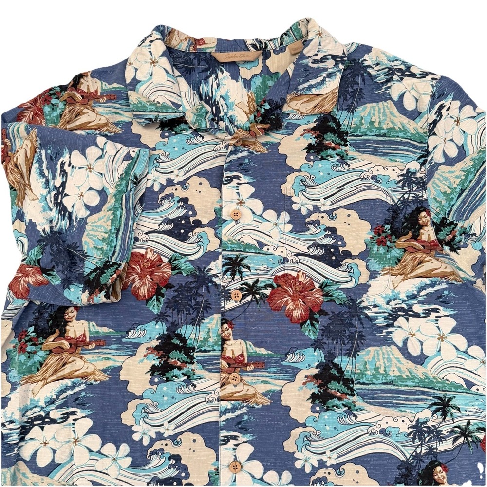 Paradise‎ Collection Hawaiian Shirt Mens Medium Silk Tropical Hula Girl Beach